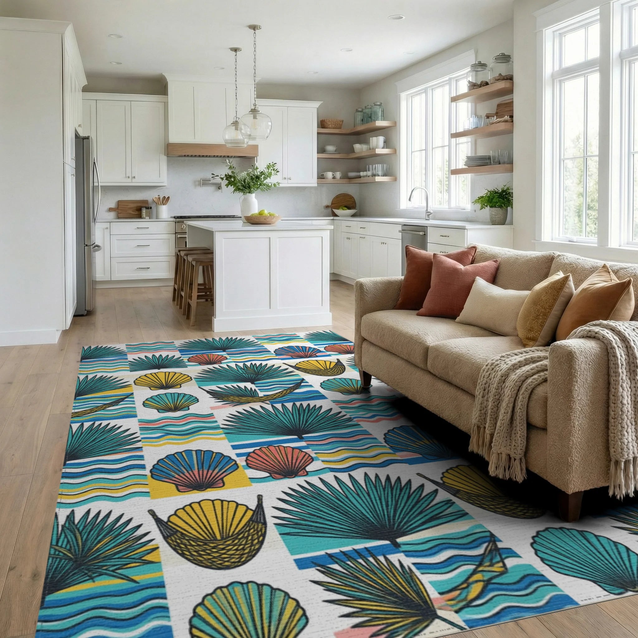 Farmhouse Coral Pink Rug - living_room