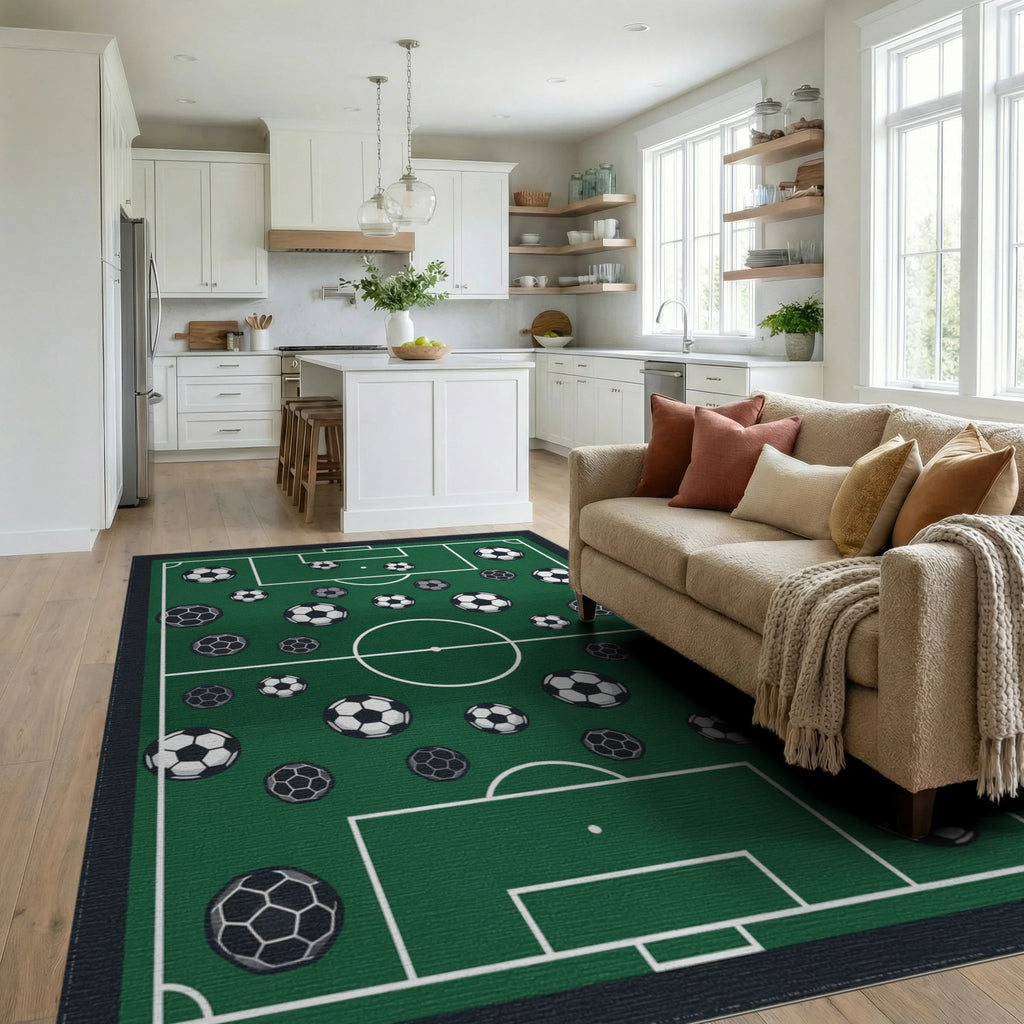 Minimalist Soccer Field Graphic Rug - living_room
