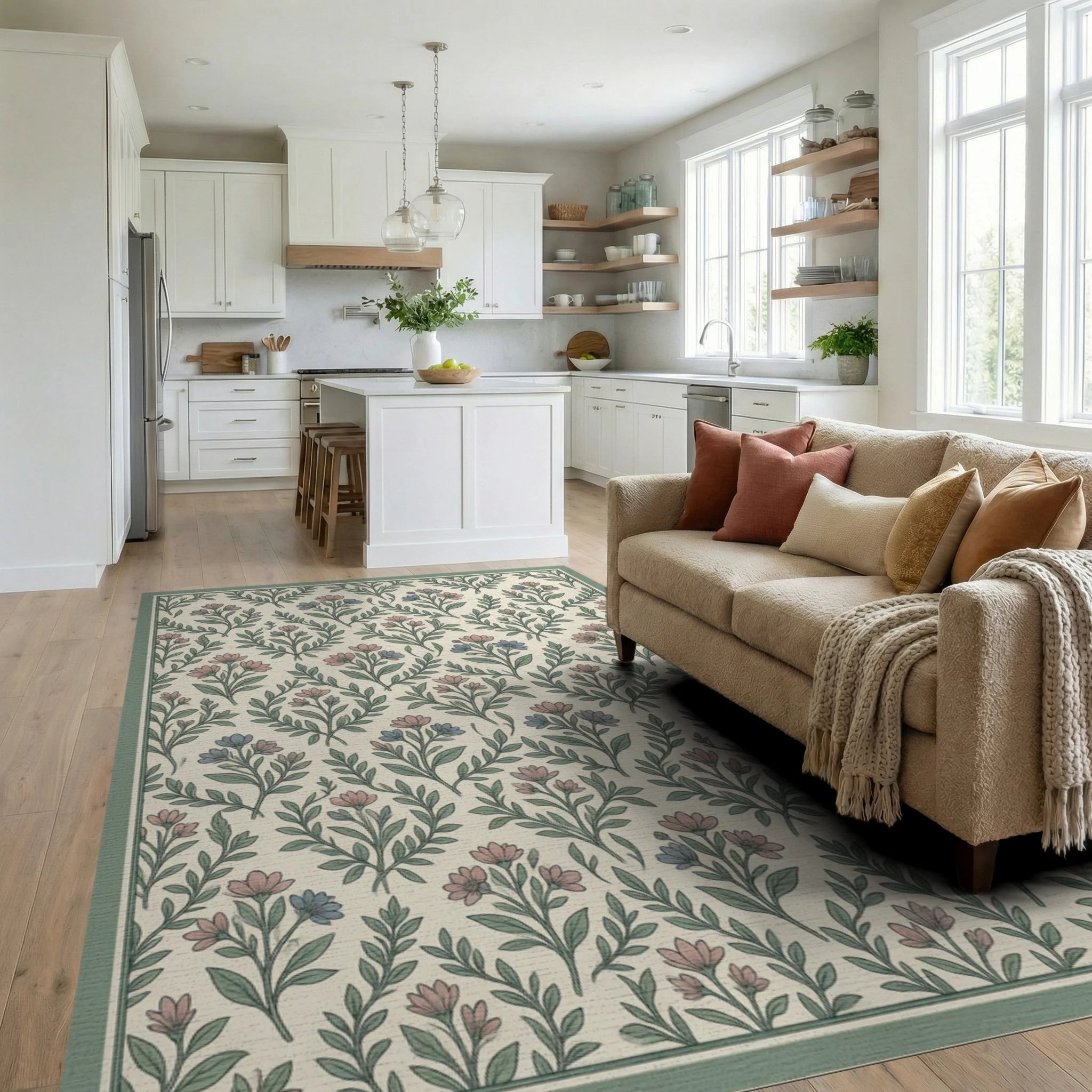 Transitional Green Blue Rug - living_room
