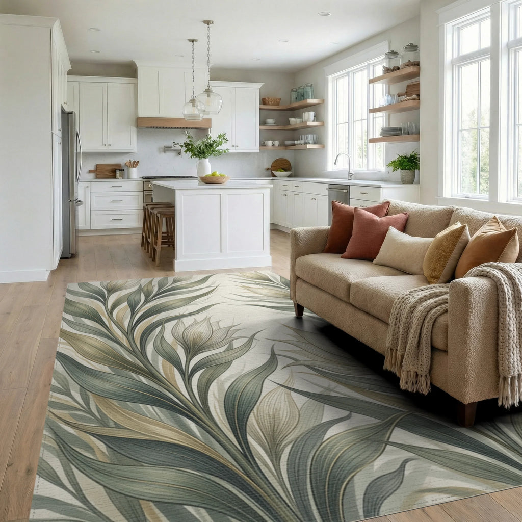 Champagne Sage Fluid Botanical Rug - living_room