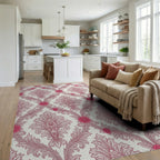 White Pink Floral Rug - living_room