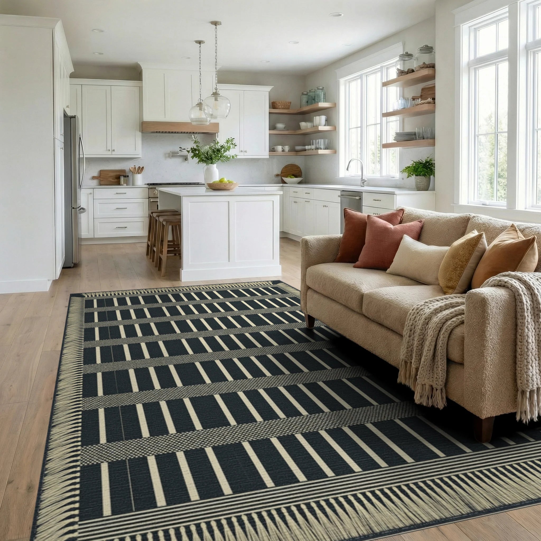 Gray White Cream Rug - living_room