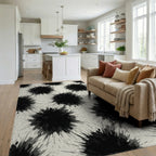 White Black Abstract Rug - living_room