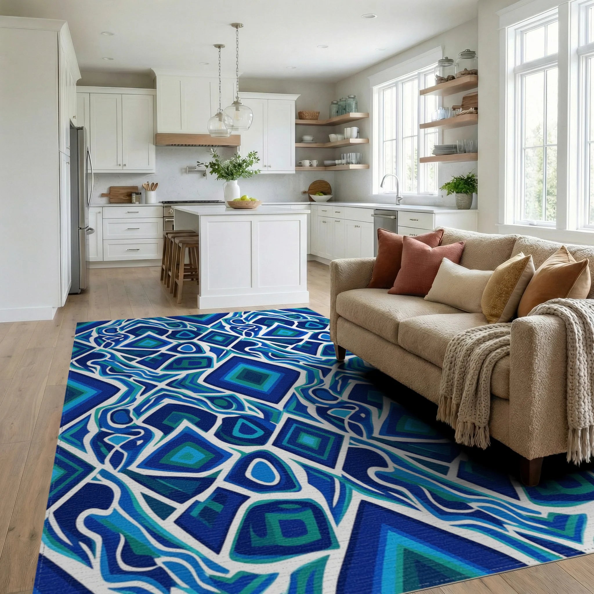 Moroccan Blue Navy Rug - living_room