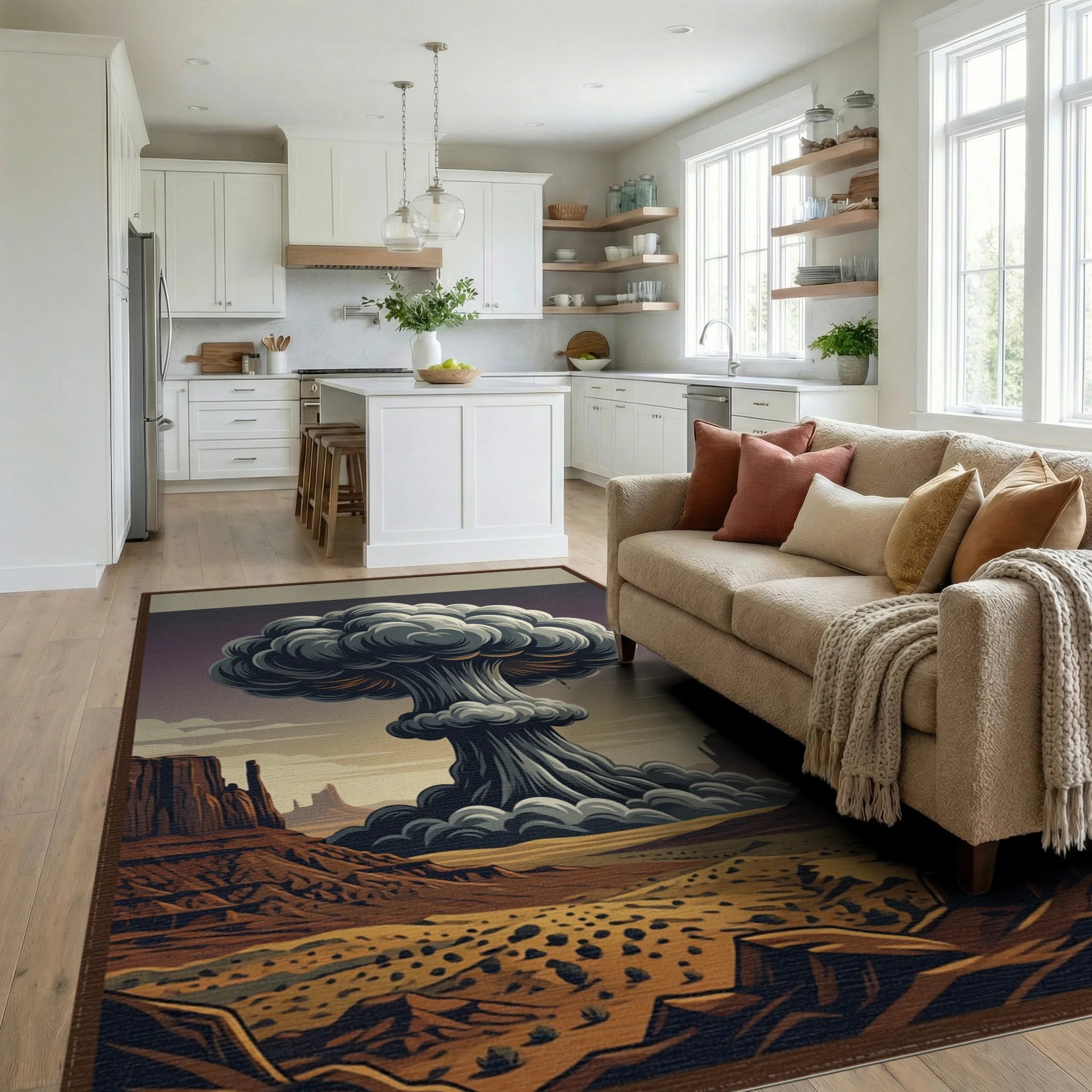 Gray White Green Rug - living_room