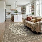 Cream Brown Traditional Rug - living_room