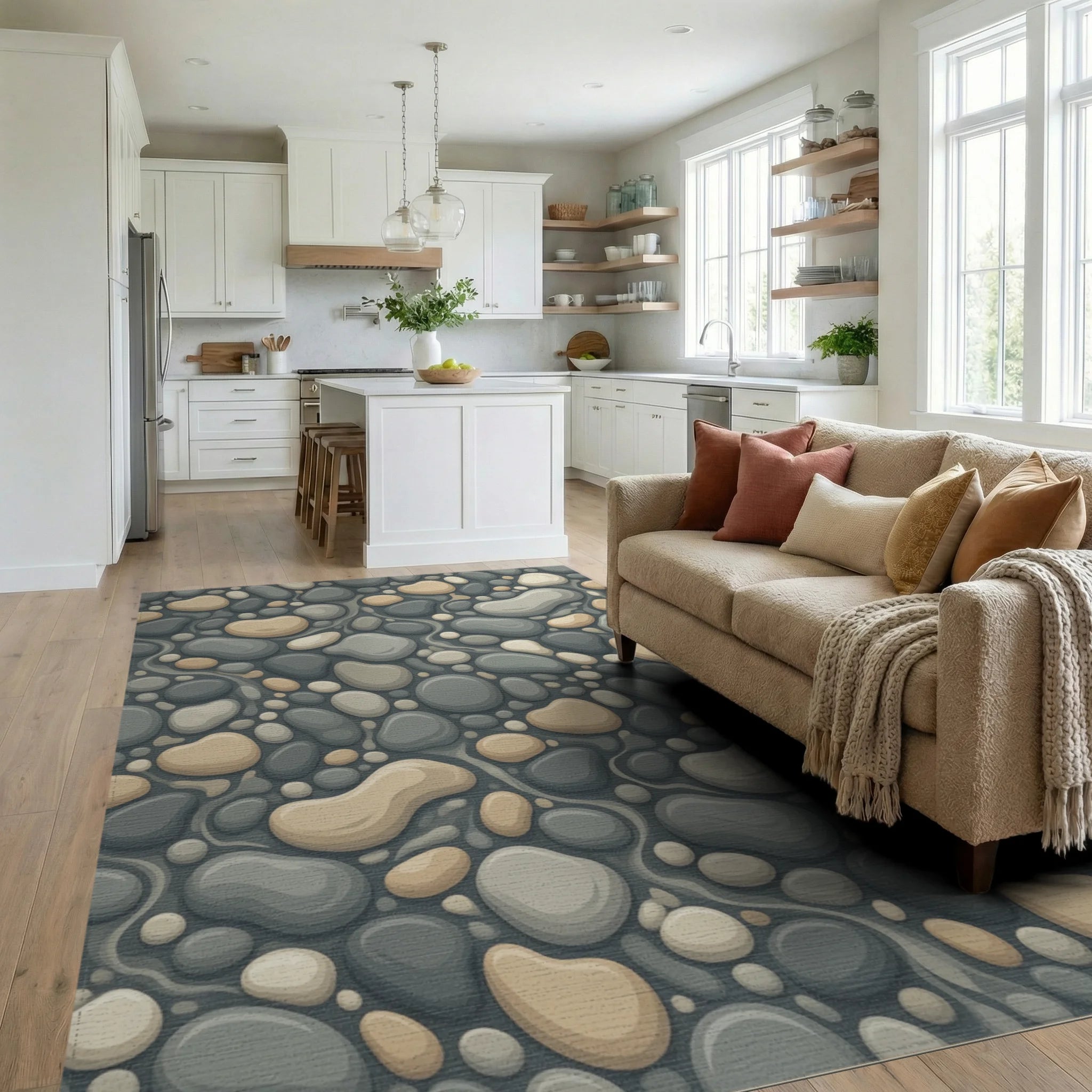 Gray Geometric Monochromatic Rug - living_room