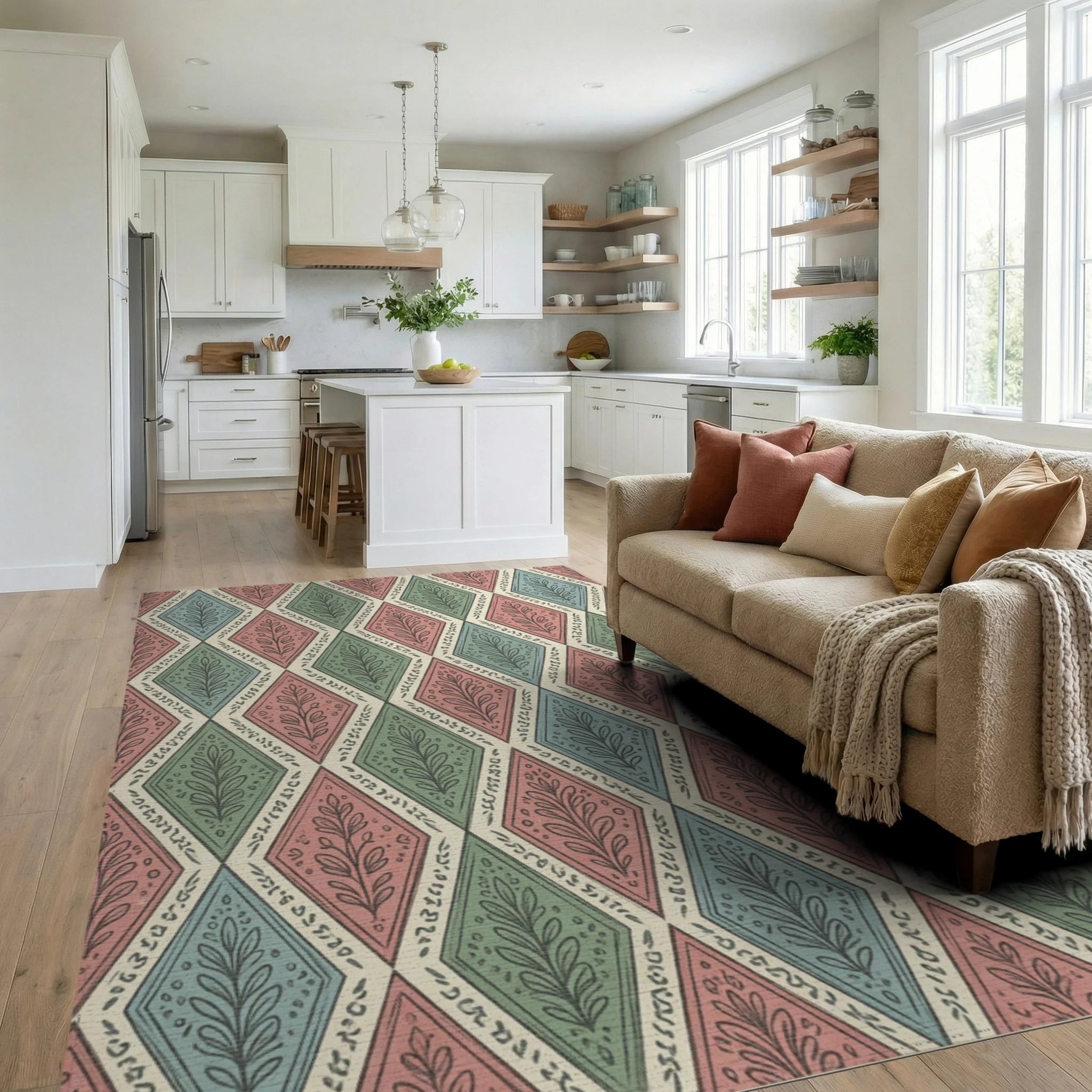 Pink Green Blue Rug - living_room