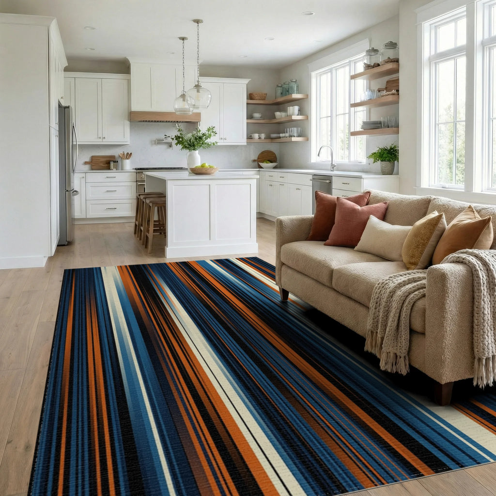 Navy Blue Orange Rug - living_room