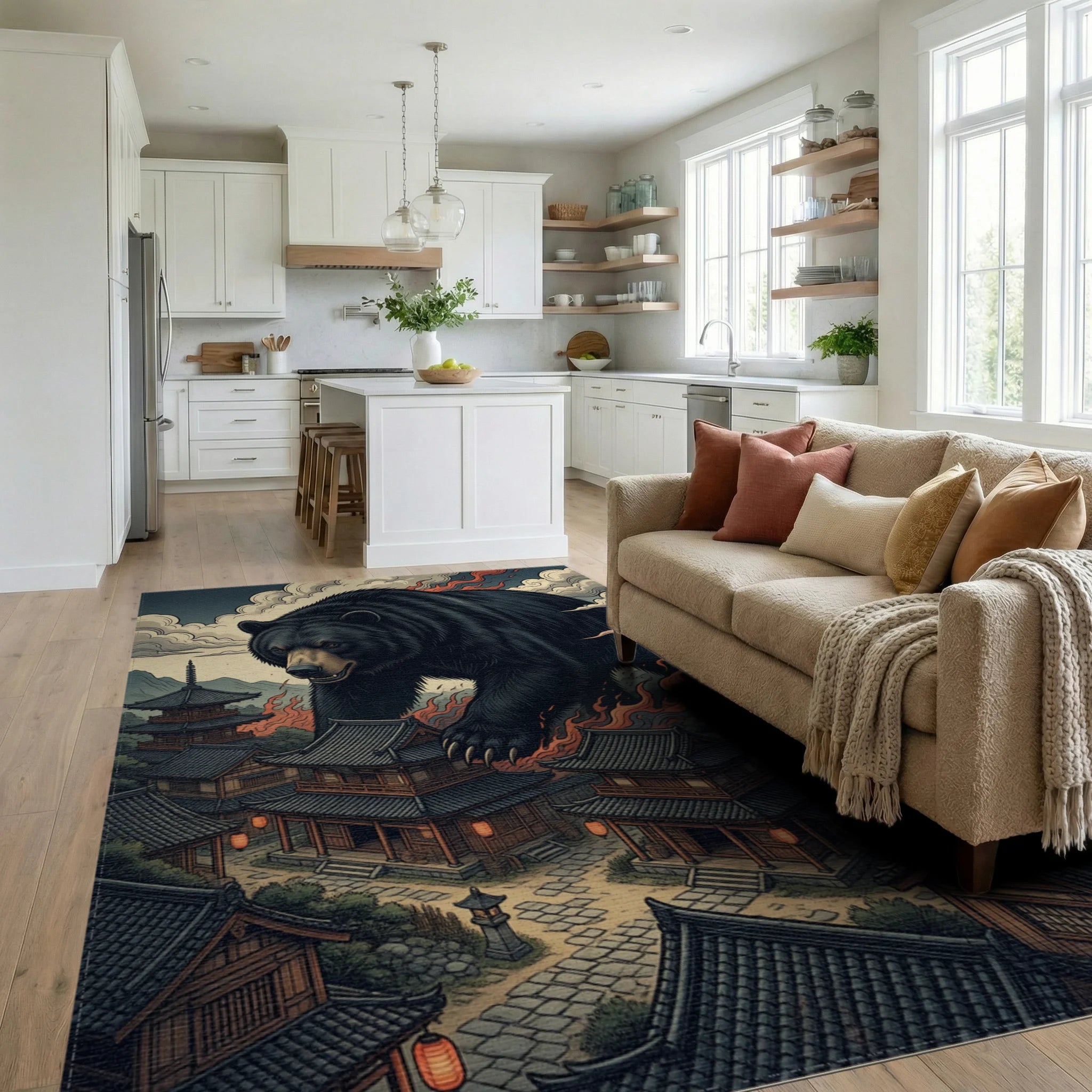 Cinematic Bear Village Graphic Area Rug - living_room