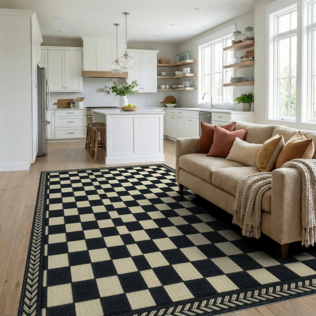 Gray Cream Geometric Rug - living_room