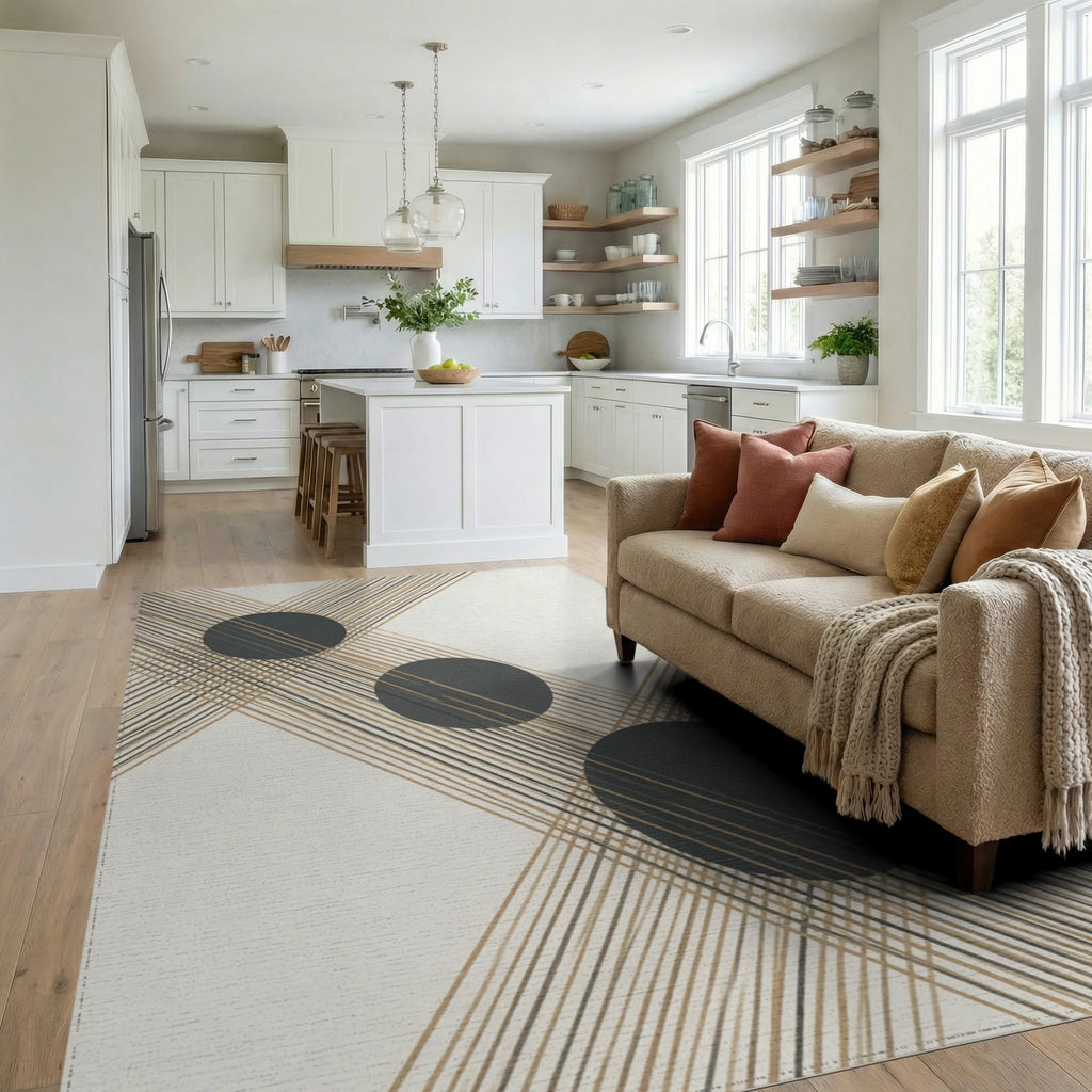 Gray White Geometric Rug - living_room