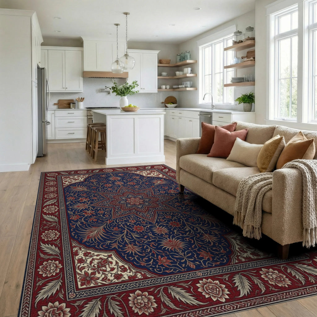 Crimson Indigo Floral Filigree Rug - living_room