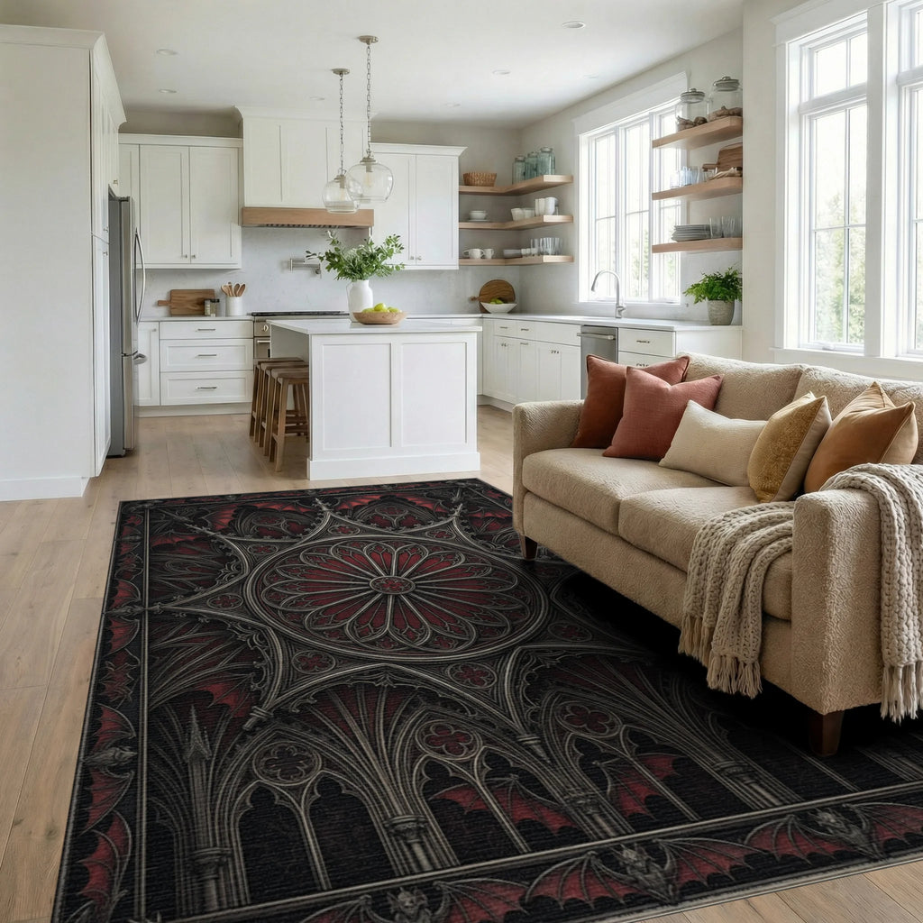 Red Black Silver Rug - living_room
