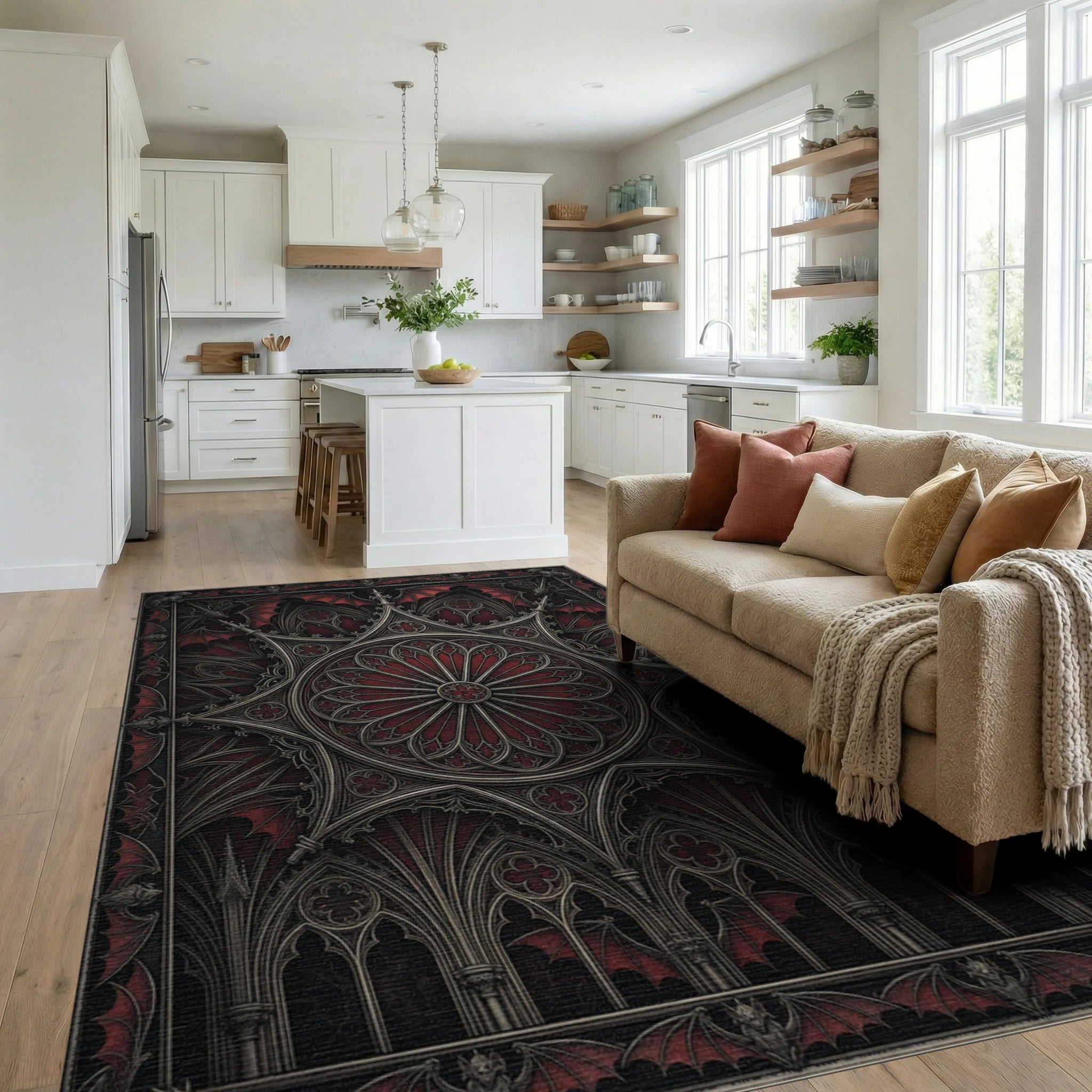 Red Black Silver Rug - living_room