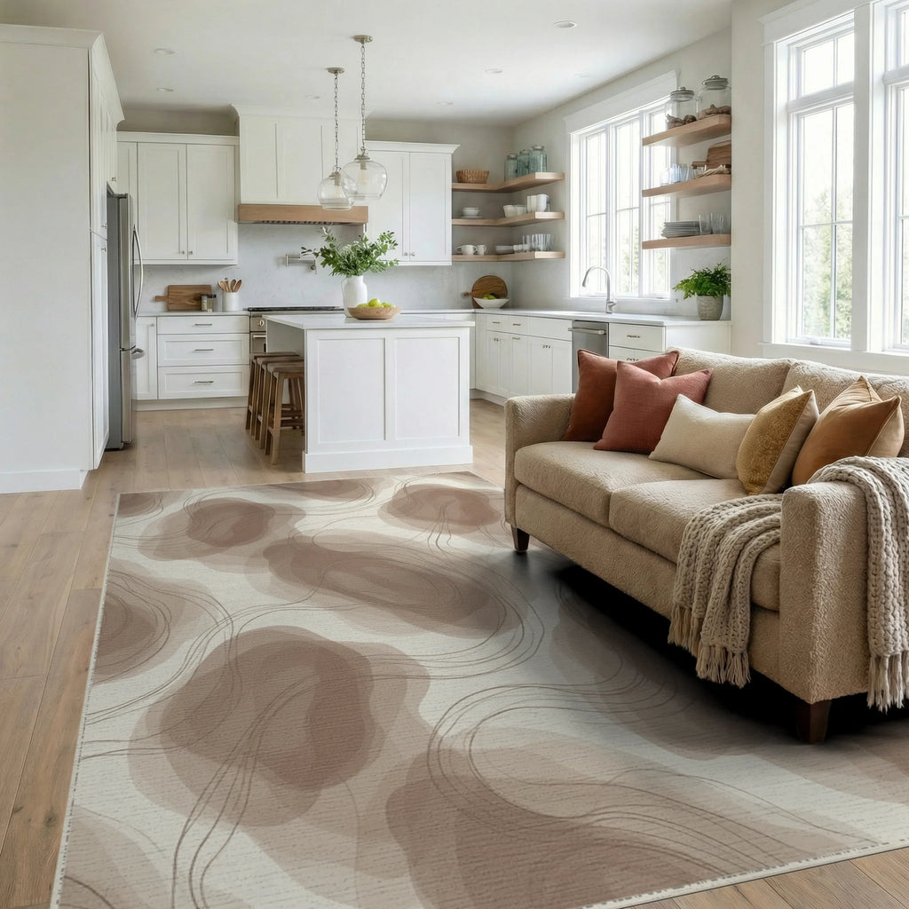 White Cream Abstract Rug - living_room