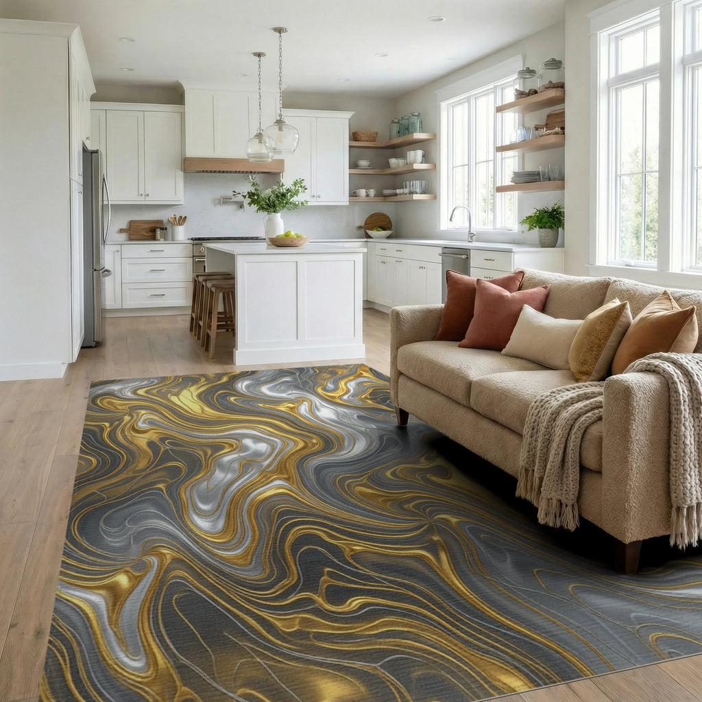 Abstract Liquid Metallic Swirl Rug - living_room
