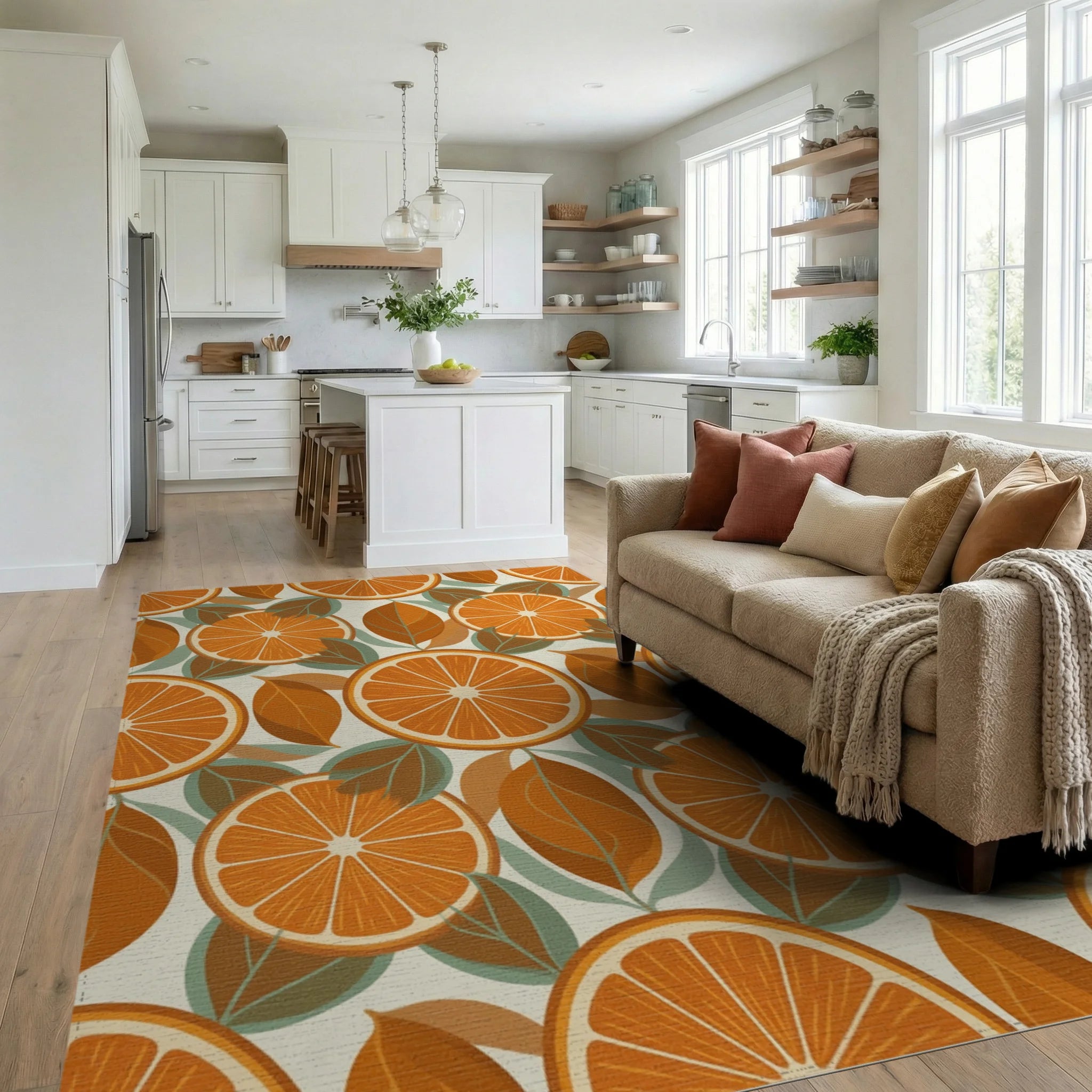 Graphic Citrus Cream Saffron Rug - living_room