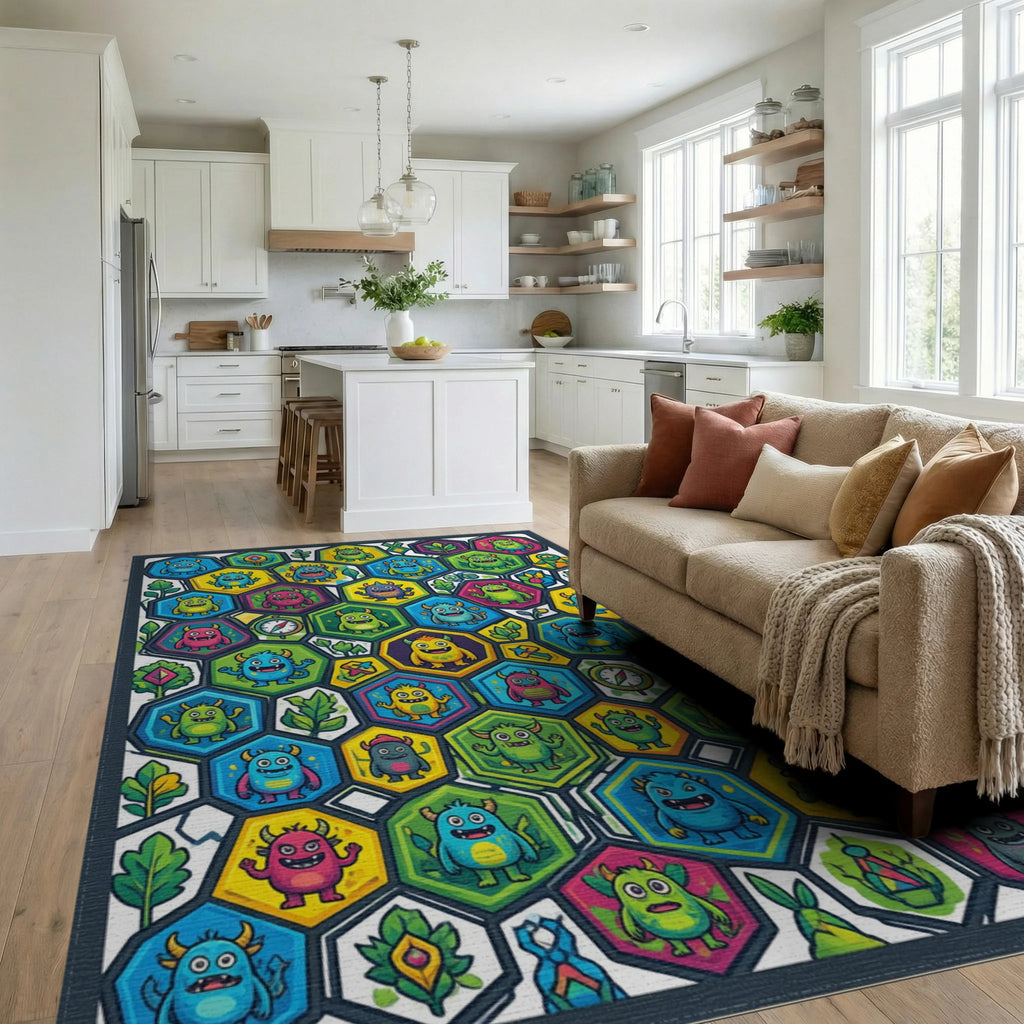 Whimsical Hexagonal Adventure Map Rug - living_room
