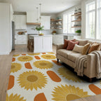 Minimalist Golden Sunflower Floral Rug - living_room