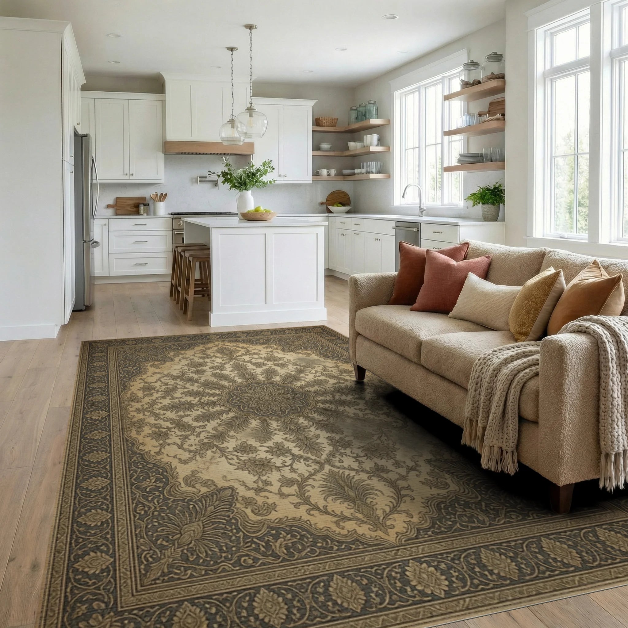 Traditional Persian Floral Rug - living_room