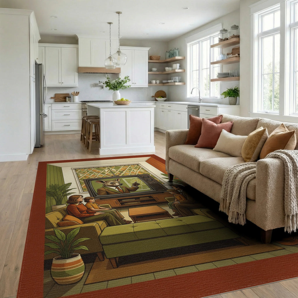 Green Gold Orange Rug - living_room