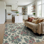 White Floral Vintage Rug - living_room
