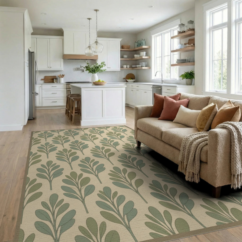 Scandinavian Green Olive Rug - living_room