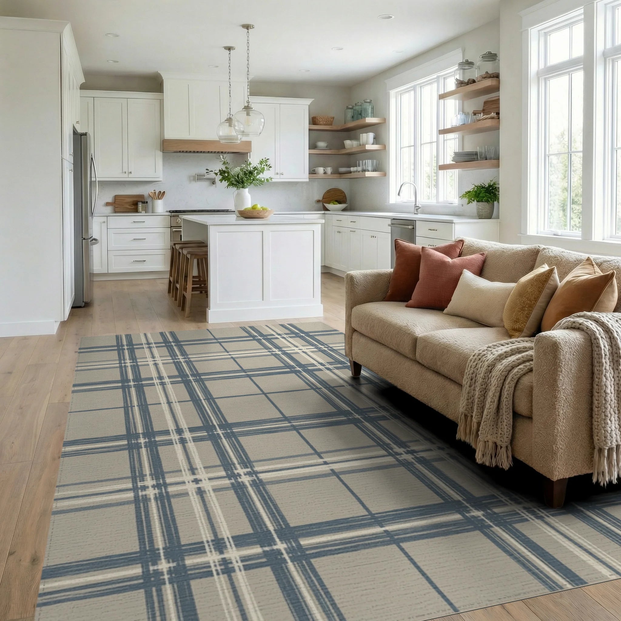 Blue White Geometric Rug - living_room