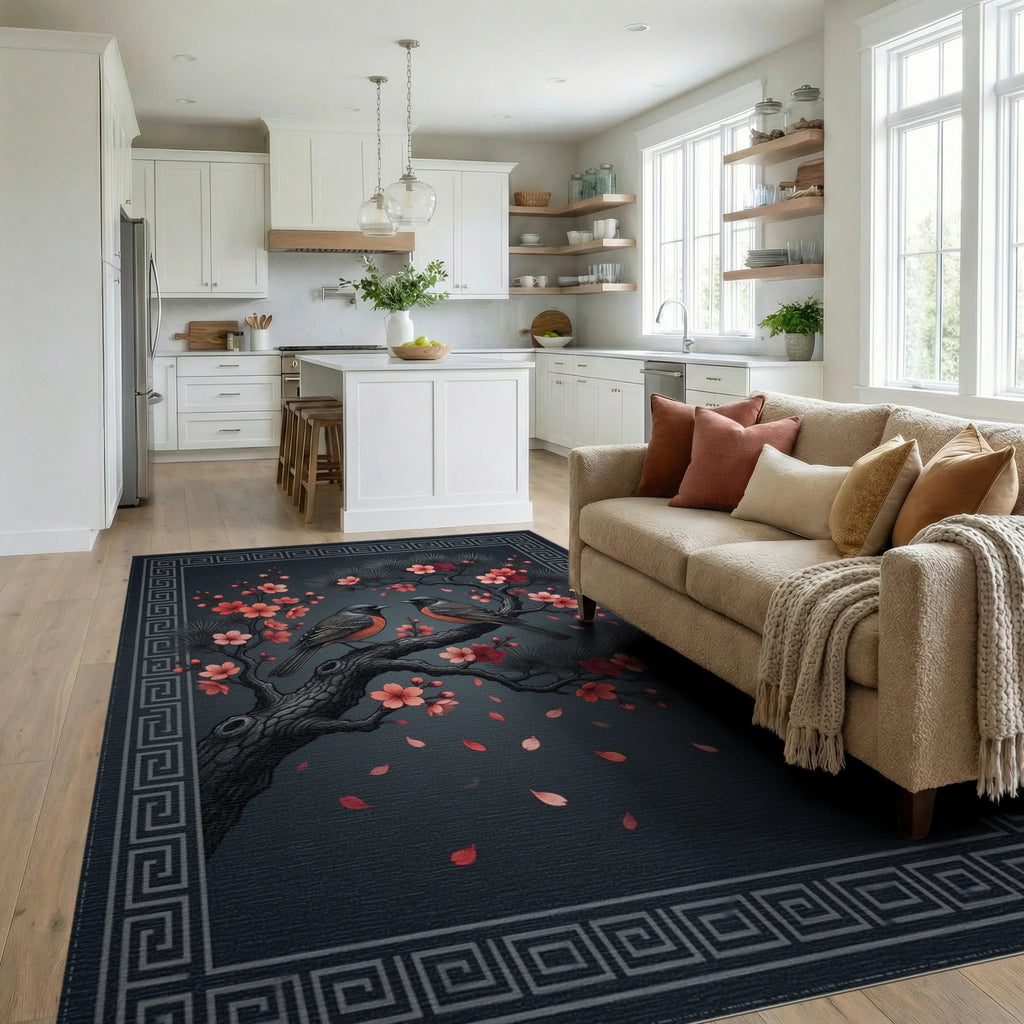 Songbird Floral Geometric Border Rug - living_room