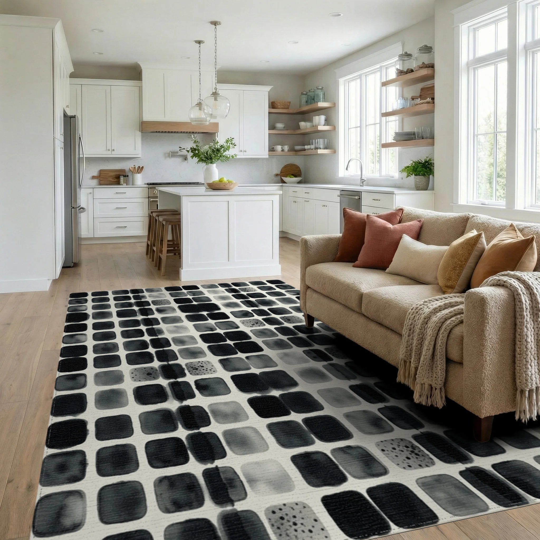 Black White Minimalist Rug - living_room
