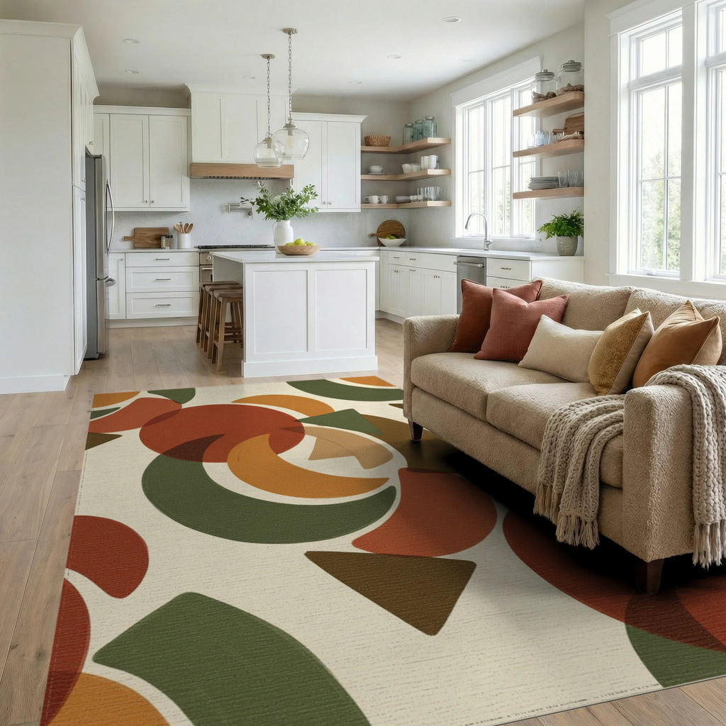 Modern Cream Olive Rug - living_room