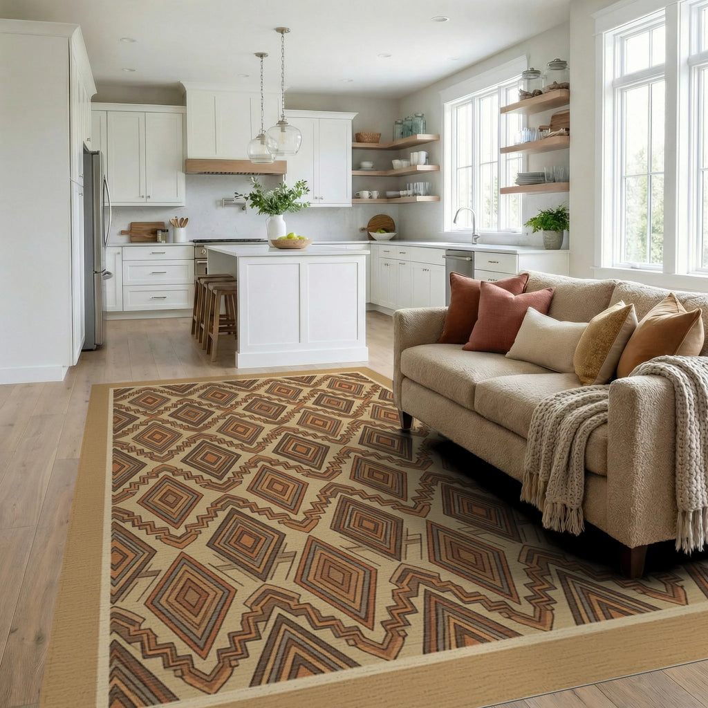 Traditional Brown Beige Rug - living_room
