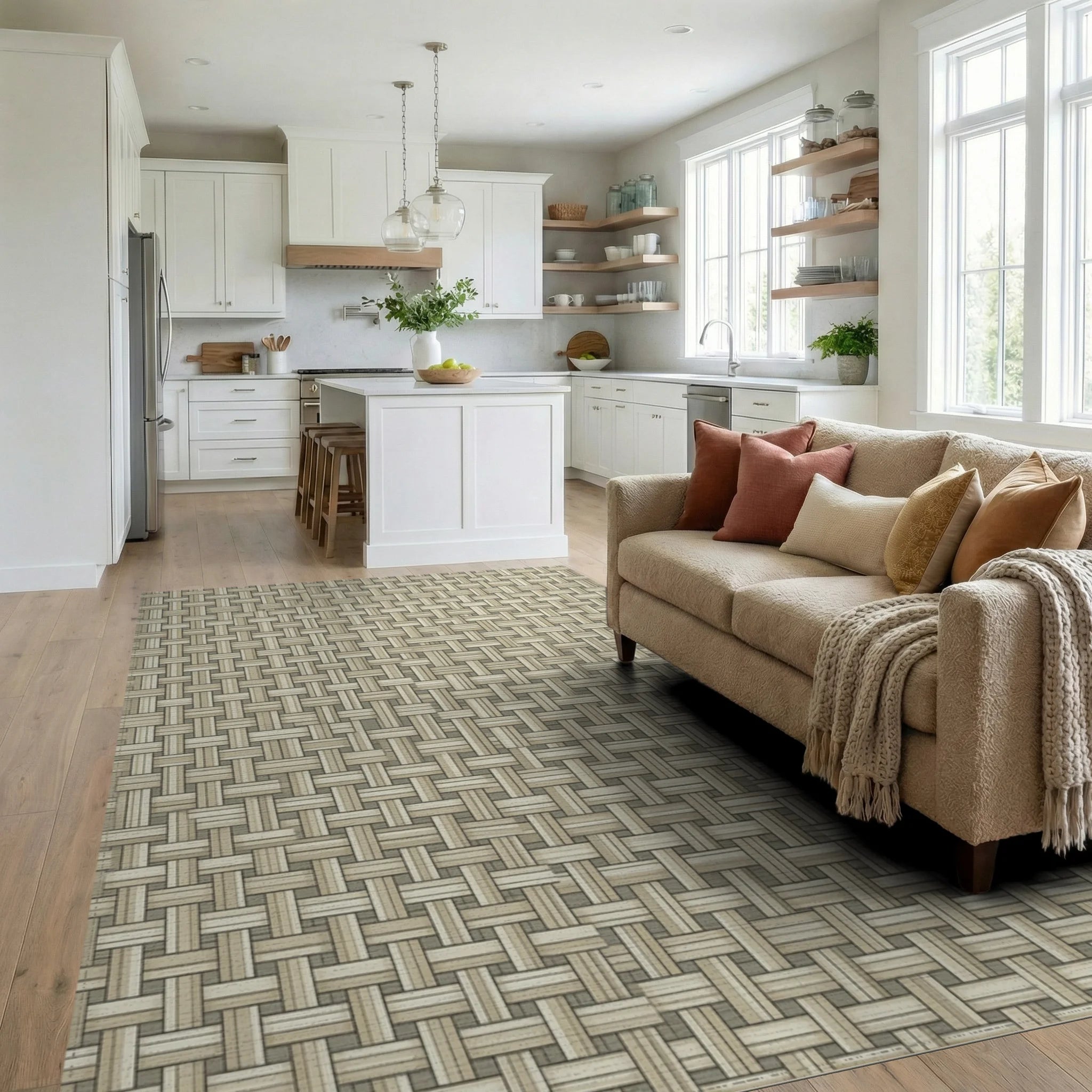 Cream Beige Geometric Rug - living_room