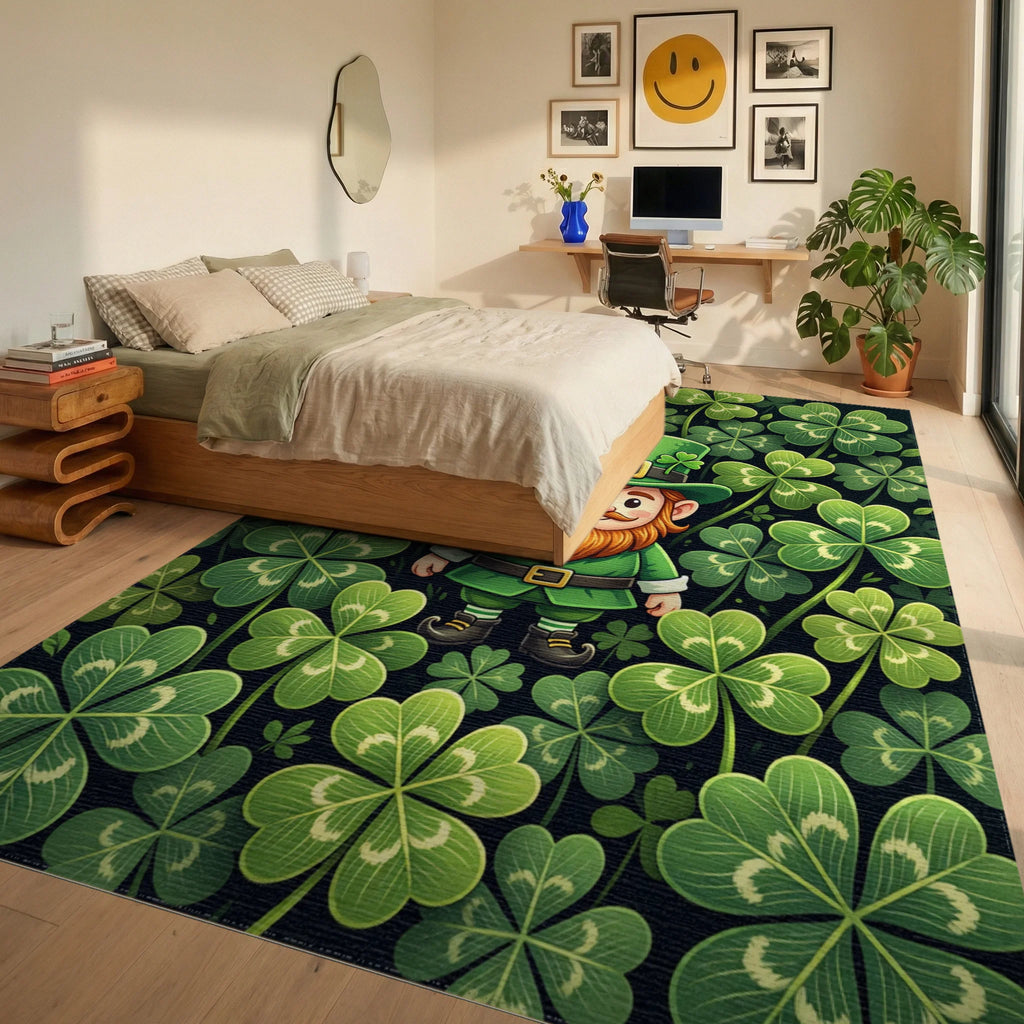 Lucky Leprechaun and Four Leaf Clover Rug Bedroom View