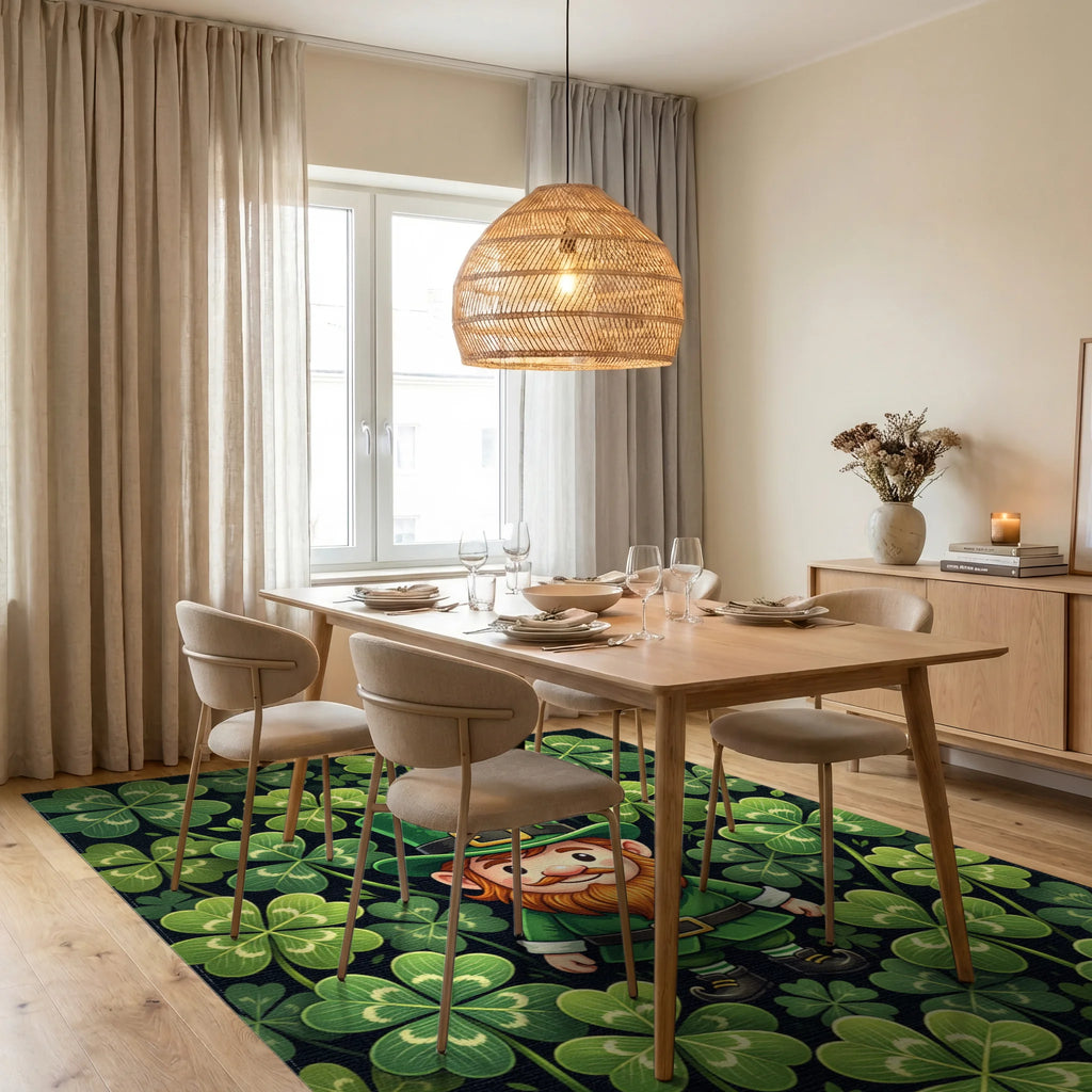 Lucky Leprechaun and Four Leaf Clover Rug Dining Room View