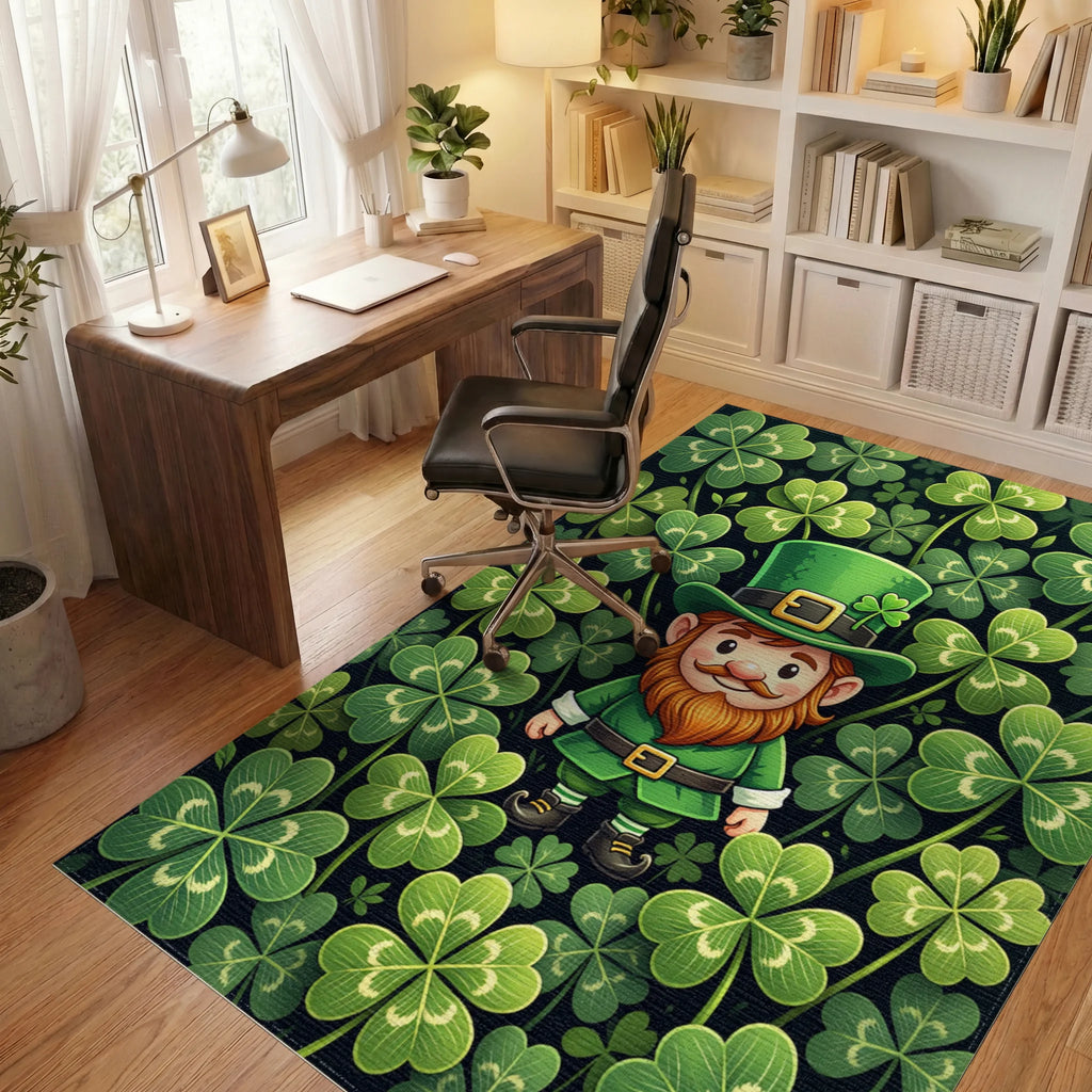 Lucky Leprechaun and Four Leaf Clover Rug Office View