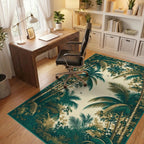 Lush Emerald Palm Canopy Rug - Office View