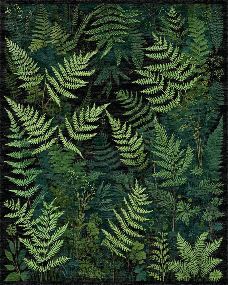 Lush Forest Fern Pattern Design Rug - Cutout View