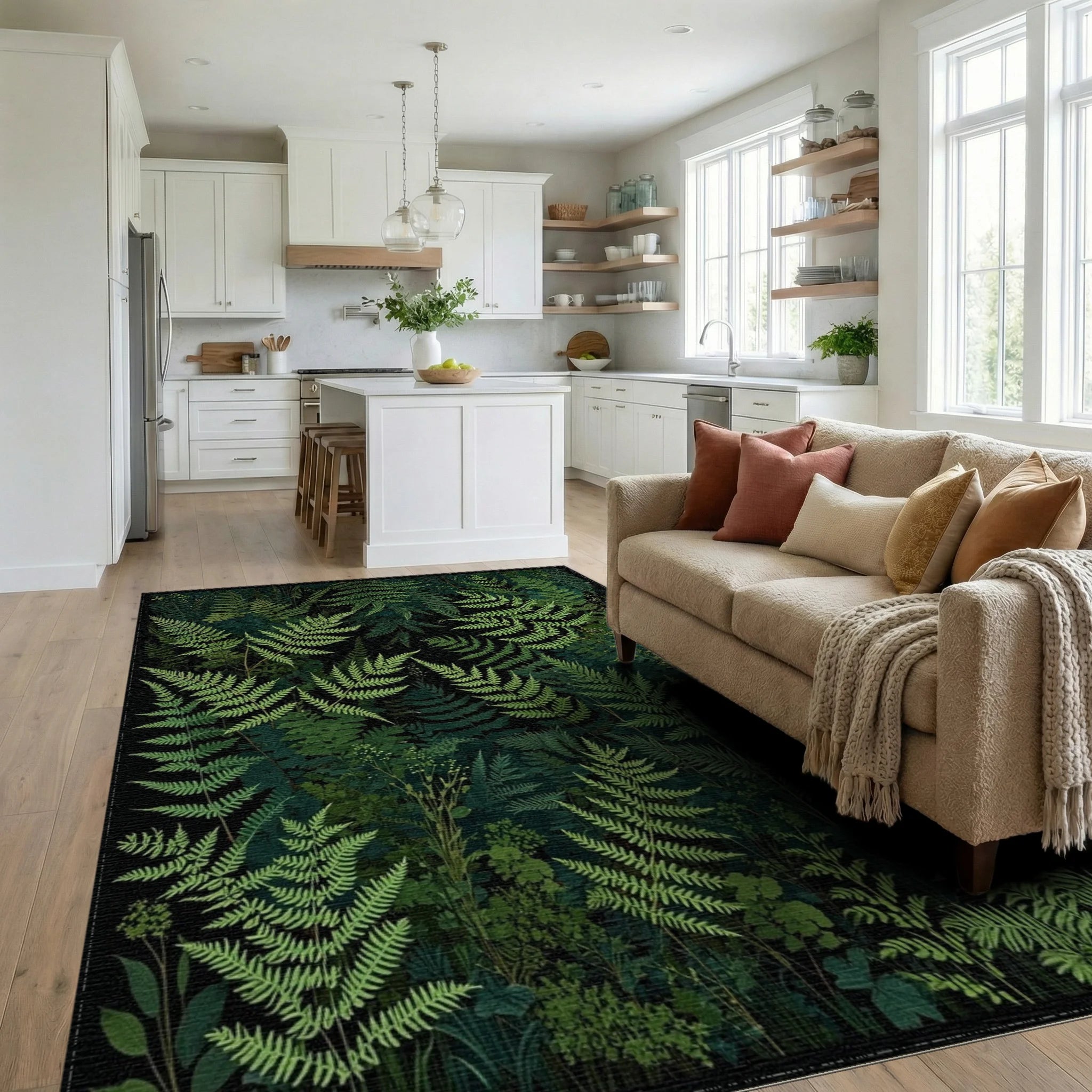 Lush Forest Fern Pattern Design Rug - Living Room View