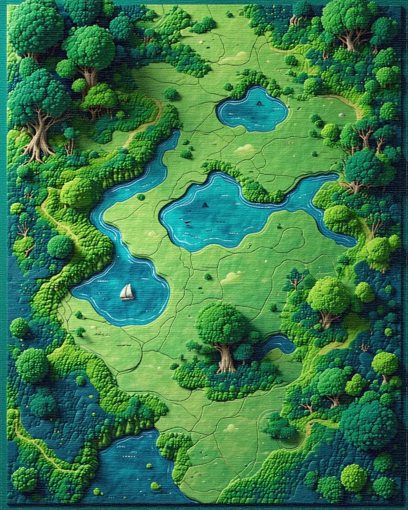 Lush Green Forest Rivers Ponds Rug - Cutout View