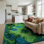 Lush Green Forest Rivers Ponds Rug - Living Room View