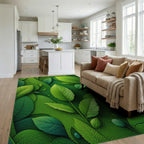 Lush Green Leaf Layers Rug - Living Room View