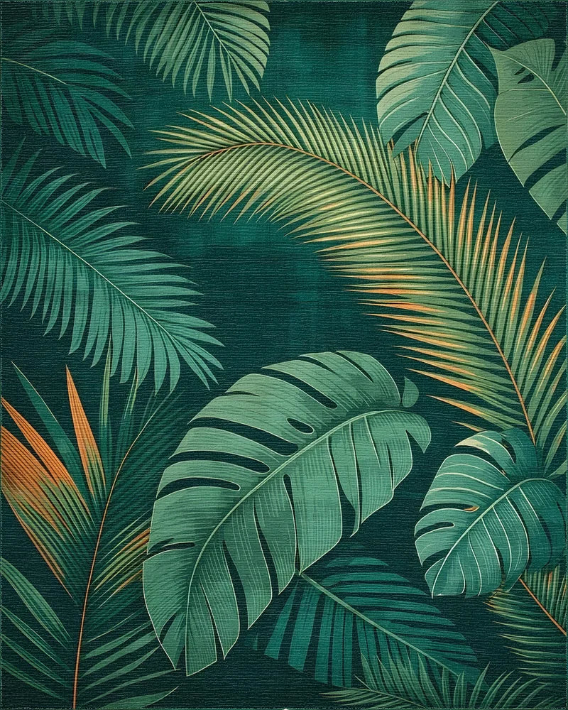 Lush Green Monstera Palm Rug - Cutout View