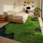 Lush Green Moss Textured Landscape Rug - Bedroom View