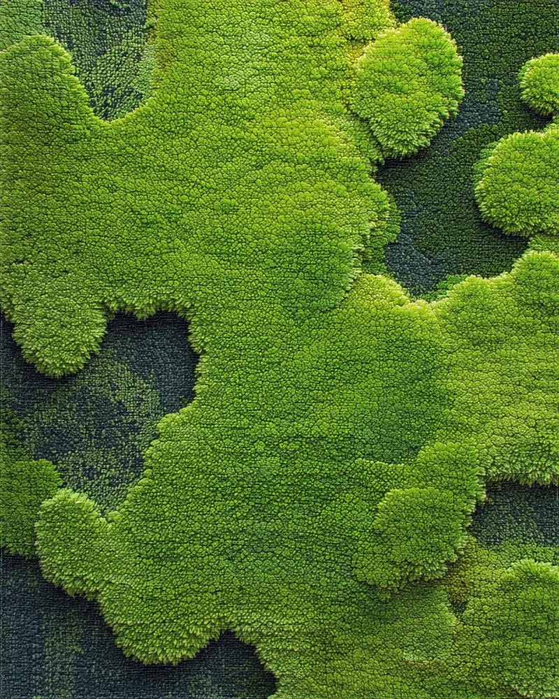 Lush Green Moss Textured Landscape Rug - Cutout View