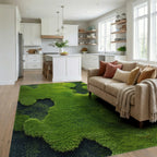 Lush Green Moss Textured Landscape Rug - Living Room View