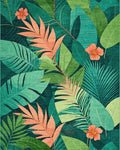 Lush Green Tropical Foliage with Peach Hibiscus Rug - Cutout View