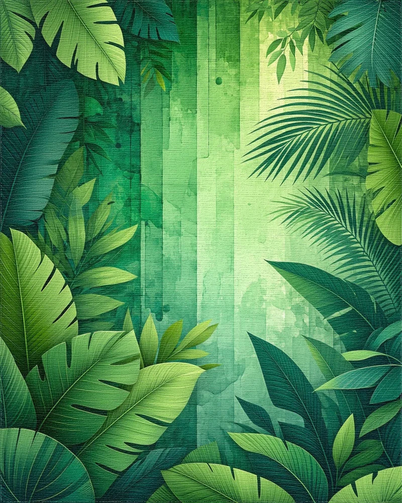 Lush Green Tropical Palm Rug - Cutout View