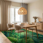 Lush Green Tropical Palm Rug - Dining Room View